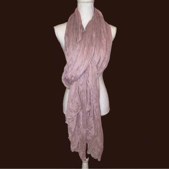 CRINKLE SCARF Long Lightweight Cotton/Linen Blend in Dusty Rose Pink 116” x 33” - Picture 5 of 7